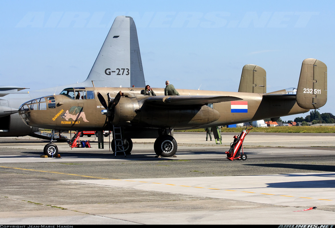 North American B-25J-20NC. Nº de Serie 108-32782. N320SQ, HD346 NO-V Sarinah. Conservado en el Duke of Brabants Air Force en Gilze-Rijen AFB, Holanda
