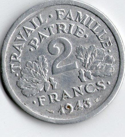 Anverso de la moneda de 2 Francos