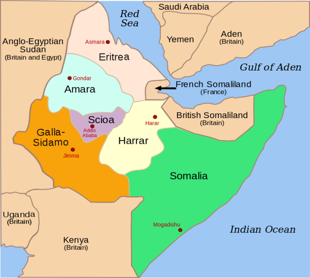 Mapa del África Oriental Italiana, AOI, en 1940 antes del comienzo de las hostilidades